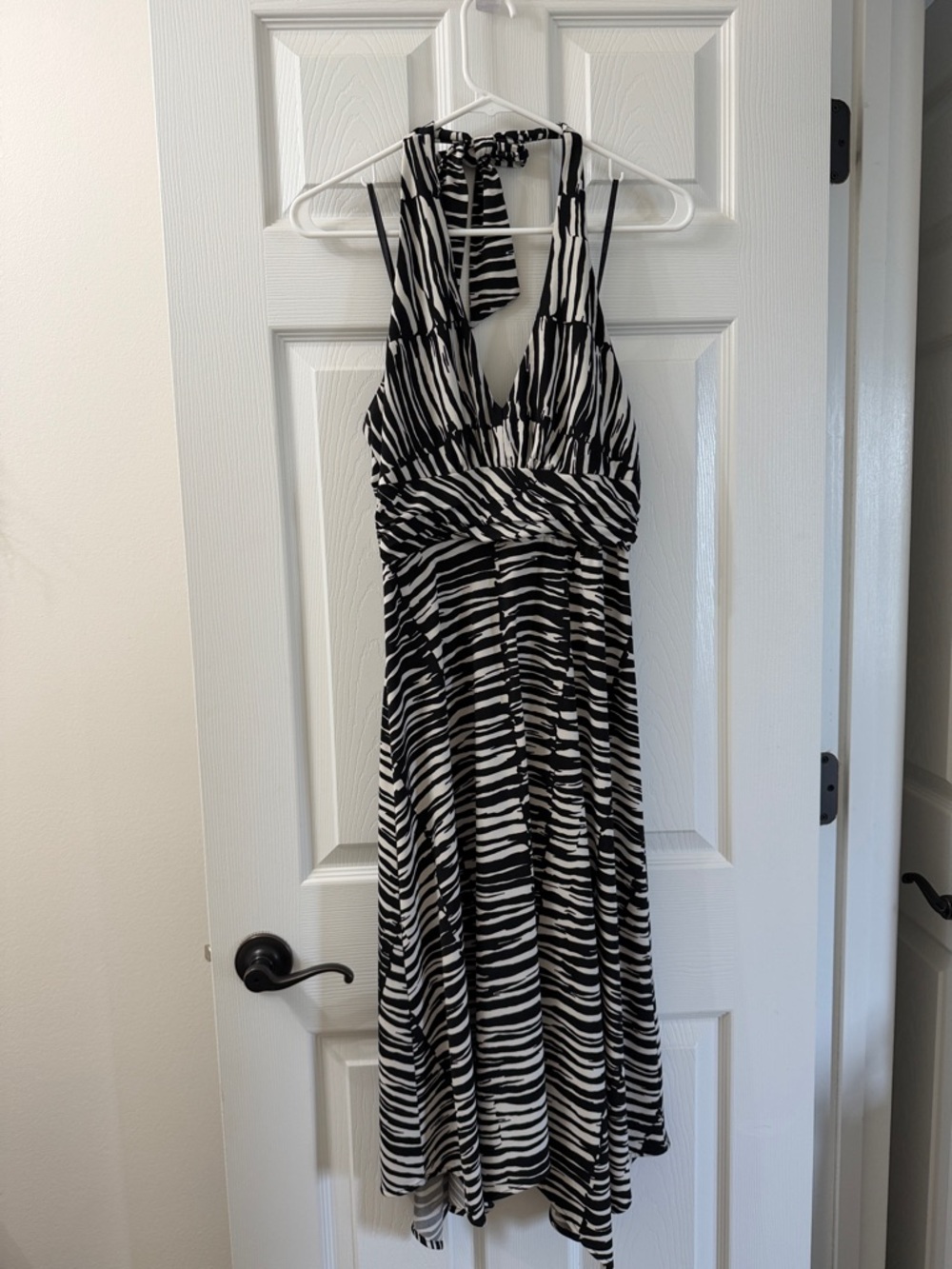 Donna Ricco Black and White Zebra Halter Midi Dress